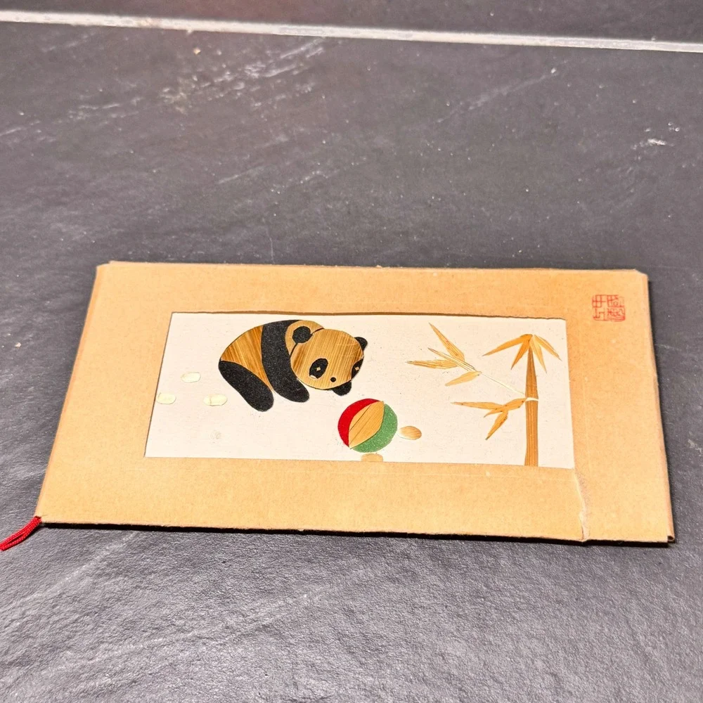 New Handcrafted Quilled Vintage Panda Bear Bamboo Straw Art‎ Bookmarks Set of 3